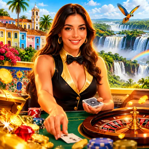 Dealer brasileiro anunciando jogadas em mesa de cassino ao vivo