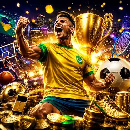Arena esportiva com ícones de mercados de aposta em tela