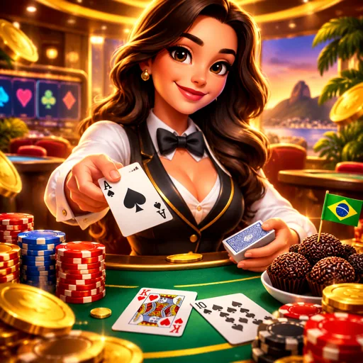 Mesa de blackjack ao vivo com cartas sobre feltro escuro iluminado por luz verde de neon